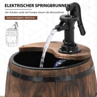 Outsunny Gartenbrunnen Zierbrunnen Springbrunnen Fassbrunnen Wasserfall Holzfass mit Pflanzgefäß Tannenholz Dunkelbraun Ø27 x 59 cm(m-5)