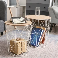 HOMCOM Juego de 2 Mesas Auxiliares de Salón con Tapa de Madera Extraíble y Estructura de Metal Ø40x45 cm y Ø35x40 cm Blanco(m-2)