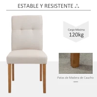HOMCOM Conjunto de 2 Sillas de Comedor Sillas de Cocina con Respaldo Alto Asiento Acolchado de Tacto de Lino 50x62x96 cm Beige(m-6)