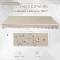 Outsunny Toldo Manual 395x245 cm Toldo de Varanda Pátio com Manivela de Alumínio e Tecido de Poliéster 280 g/m² Bege(m-4)