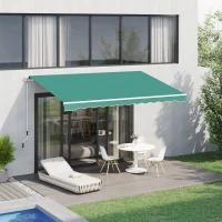 Outsunny Toldo Manual 395x245 cm Toldo de Varanda Pátio com Manivela de Alumínio e Tecido de Poliéster 280 g/m² Verde(m-2)