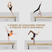 HOMCOM Barna de echilibru reglabila 2.3m, Barna de gimnastica cu roti, Echipament de gimnastica pentru antrenamentul copiiilor de 6+ ani si pentru antrenamentul profesionist acasa(m-4)