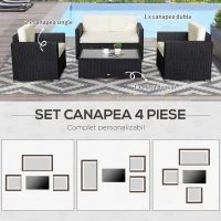 Outsunny Set pentru gradina 4 Piese din Rattan si Otel, Crem(m-5)