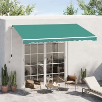 Outsunny Toldo Manual 395x245 cm Toldo de Varanda Pátio com Manivela de Alumínio e Tecido de Poliéster 280 g/m² Verde(m-11)