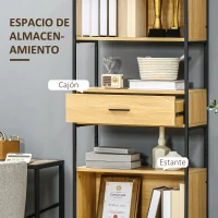 HOMCOM Estantería Estilo Industrial Estantería Librería con Cajón 2 Compartimentos Estantes y Marco de Metal 60x30x173 cm Roble(m-5)