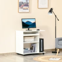 HOMCOM Computertisch mit Rollen Regal mobiler Schreibtisch Bürotisch PC Tisch moderner einfacher Stil Spanplatte Weiß 80 x 50 x 75 cm(m-2)