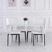 HOMCOM Pack de 4 Sillas de Cocina Modernas Tapizadas en Lino y Patas de Metal para Salón Carga 120 kg 41x50x97 cm Blanco(m-6)
