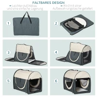 PawHut Hundebox faltbare Hundetransportbox Haustierrucksack mit Kissen Reisetasche Transportbox für Tier wasserdicht Oxfordstoff Dunkelgrau 81 x 56 x 66 cm(m-8)