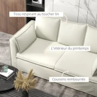 HOMCOM Canapé 3 places design épuré moderne housse amovible et coussins 191 x 76 x 88 cm pieds acier revêtement tissu blanc(m-6)