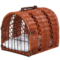 PawHut Kattenbed met kussen kattenmand transportbox met handgrepen, wilgentenen bruin(m-1)