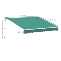 Outsunny Toldo Manual 395x245 cm Toldo de Varanda Pátio com Manivela de Alumínio e Tecido de Poliéster 280 g/m² Verde(m-3)