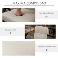 HOMCOM Conjunto de 2 Sillas de Comedor Sillas de Cocina con Respaldo Alto Asiento Acolchado de Tacto de Lino 50x62x96 cm Beige(m-5)