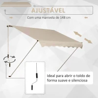Outsunny Toldo Manual 395x245 cm Toldo de Varanda Pátio com Manivela de Alumínio e Tecido de Poliéster 280 g/m² Bege(m-5)