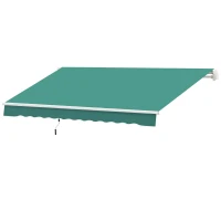 Outsunny Toldo Manual 395x245 cm Toldo de Varanda Pátio com Manivela de Alumínio e Tecido de Poliéster 280 g/m² Verde(m-10)