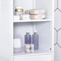 kleankin Armario Alto de Baño de 5 Niveles Columna Auxiliar de Baño con 3 Estantes 1 Puerta y Balda Ajustable 40x38x160 cm Blanco(m-8)