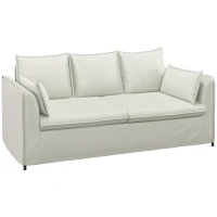 HOMCOM Canapé 3 places design épuré moderne housse amovible et coussins 191 x 76 x 88 cm pieds acier revêtement tissu blanc(m-1)