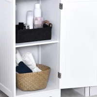 kleankin Armario Alto de Baño de 5 Niveles Columna Auxiliar de Baño con 3 Estantes 1 Puerta y Balda Ajustable 40x38x160 cm Blanco(m-9)