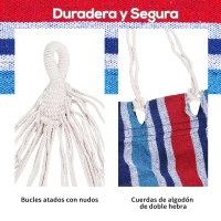 Outsunny Hamaca para Jardín 210x150 cm Hamaca Colgante Portátil Carga Máx. 180 kg para Acampar Piscina Camping Rayas Azul y Rojo(m-4)
