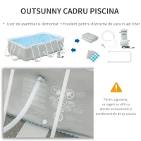 Outsunny Piscina Supraterana de Gradina Dreptunghiulara cu Pompa de Filtrare si  Cadru de Otel, 340x215x80cm, Gri(m-7)