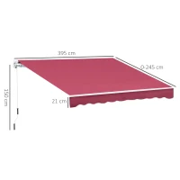 Outsunny Toldo Manual 395x245 cm Toldo de Varanda Pátio com Manivela de Alumínio e Tecido de Poliéster 280 g/m² Vinho(m-3)