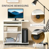 HOMCOM Computertisch mit Rollen Regal mobiler Schreibtisch Bürotisch PC Tisch moderner einfacher Stil Spanplatte Weiß 80 x 50 x 75 cm(m-5)