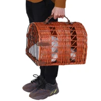 PawHut Kattenbed met kussen kattenmand transportbox met handgrepen, wilgentenen bruin(m-7)