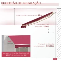 Outsunny Toldo Manual 395x245 cm Toldo de Varanda Pátio com Manivela de Alumínio e Tecido de Poliéster 280 g/m² Vinho(m-8)