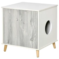 Kuweta toaleta dla kota do legowiska dla kota z otworem drzwiowym kolor biały + dąb szary(m-1)