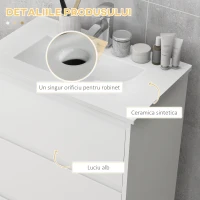 Kleankin Chiuveta de baie de 600 mm cu chiuveta si un singur orificiu pentru robinet, chiuveta de baie, alb lucios, pe podea, cu 2 sertare(m-6)