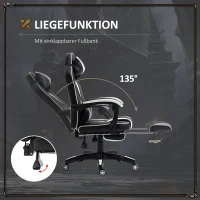 Vinsetto Gaming-Stuhl Bürostuhl Drehstuhl Chefsessel mit Fußstütze Rückenlehne Kissen verstellbar Kunstleder Weiß+Schwarz 65x64x114-123,5 cm(m-5)