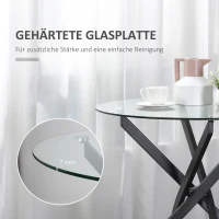 HOMCOM Moderner Glas-Esstisch, 80 cm Durchmesser, Küchentisch mit gehärteter Glasplatte und Metallbeinen, für 4 Personen(m-4)