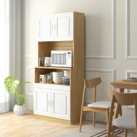 Unitate de camara inalta HOMCOM din PA de culoare alb si lemn cu 4 usi cu dulapuri si raft deschis, pentru bucatarie si sufragerie, 80x40x180 cm(m-2)