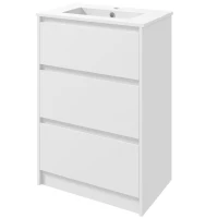 kleankin 600mm Bathroom Vanity Unit with Basin and Single Tap Hole, High Gloss White Floor Standing Bathroom Sink Unit with 2 Drawers(m-11)