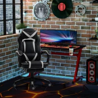 Vinsetto Gaming-Stuhl Bürostuhl Drehstuhl Chefsessel mit Fußstütze Rückenlehne Kissen verstellbar Kunstleder Weiß+Schwarz 65x64x114-123,5 cm(m-2)