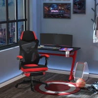 Vinsetto Ergonomiczne krzesło biurowe, fotel do gier, krzesło obrotowe z podnóżkiem, poliester, czarne(m-2)