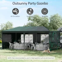 Outsunny 6x3 m Party Tent Gazebo Marquee Outdoor Patio Canopy Shelter with Windows and Side Panels, Green(m-4)