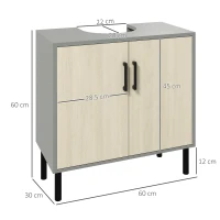 kleankin Under Sink Cabinet, Bathroom Vanity Unit, Storage Cupboard with Double Doors and Storage Shelves, 60x30x60cm, Natural(m-3)