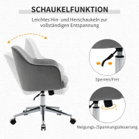 Vinsetto Bürostuhl mit Wippenfunktion  Home-Office-Stuhl höhenverstellbarer Schreibtischstuhl ergonomisch 360°-Drehräder Samt-Touch-Polyester Nylon Hellgrau 61 x 59 x 80,5-90,5 cm(m-5)