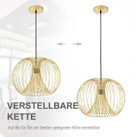 HOMCOM Lampa wisząca w stylu vintage, sufitowa, E27, regulowana wysokość, złoty kolor(m-4)