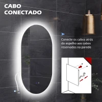 kleankin Espelho Casa de Banho com Luzes LED 81x51 cm 3 Cores Ajustáveis Função Antiembaciamento e Interruptor Tátil Prata(m-8)