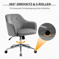 Vinsetto Bürostuhl mit Wippenfunktion  Home-Office-Stuhl höhenverstellbarer Schreibtischstuhl ergonomisch 360°-Drehräder Samt-Touch-Polyester Nylon Hellgrau 61 x 59 x 80,5-90,5 cm(m-7)