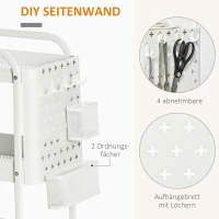 HOMCOM Küchentrolley mit Lochtafel, Handtuchhaltern und Aufbewahrungskörben, 51,5 cm x 32 cm x75,6 cm, Weiß(m-5)