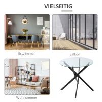 HOMCOM Moderner Glas-Esstisch, 80 cm Durchmesser, Küchentisch mit gehärteter Glasplatte und Metallbeinen, für 4 Personen(m-7)