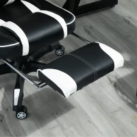 Vinsetto Gaming-Stuhl Bürostuhl Drehstuhl Chefsessel mit Fußstütze Rückenlehne Kissen verstellbar Kunstleder Weiß+Schwarz 65x64x114-123,5 cm(m-8)