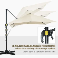 Outsunny 2.5 x 2.5m Patio Offset Parasol Umbrella Cantilever Hanging Aluminium Sun Shade Canopy Shelter 360° Rotation with Crank Handle and Cross Base, Cream White(m-5)