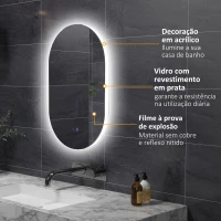 kleankin Espelho Casa de Banho com Luzes LED 81x51 cm 3 Cores Ajustáveis Função Antiembaciamento e Interruptor Tátil Prata(m-6)