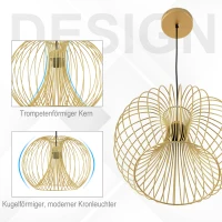 HOMCOM Lampa wisząca w stylu vintage, sufitowa, E27, regulowana wysokość, złoty kolor(m-6)