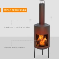 Outsunny Chimenea de Exterior de Metal Brasero con Atizador y Chimenea para Jardín Patio Terraza 30x30x105 cm Negro(m-4)