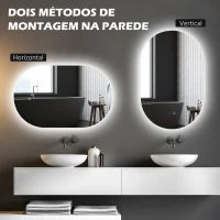 kleankin Espelho Casa de Banho com Luzes LED 81x51 cm 3 Cores Ajustáveis Função Antiembaciamento e Interruptor Tátil Prata(m-7)