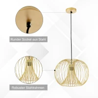 HOMCOM Lampa wisząca w stylu vintage, sufitowa, E27, regulowana wysokość, złoty kolor(m-5)